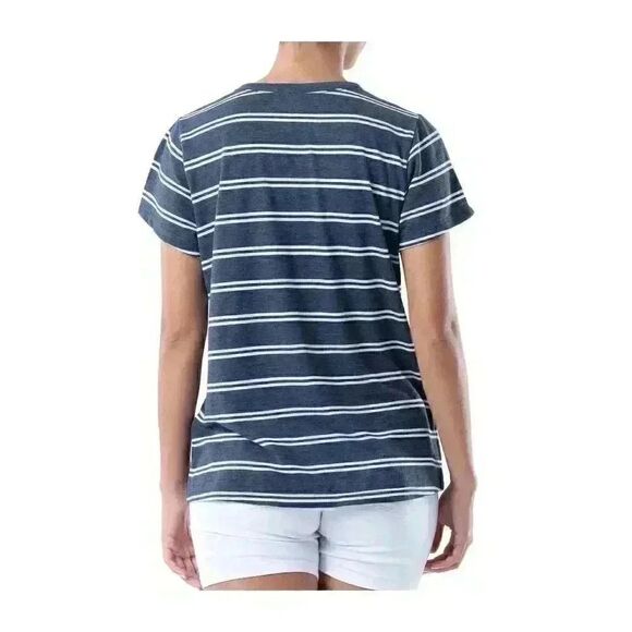 Time & Tru Women's Dark Navy/Vivid White Cotton/Poly Striped T-Shirt NEW - Picture 4 of 8